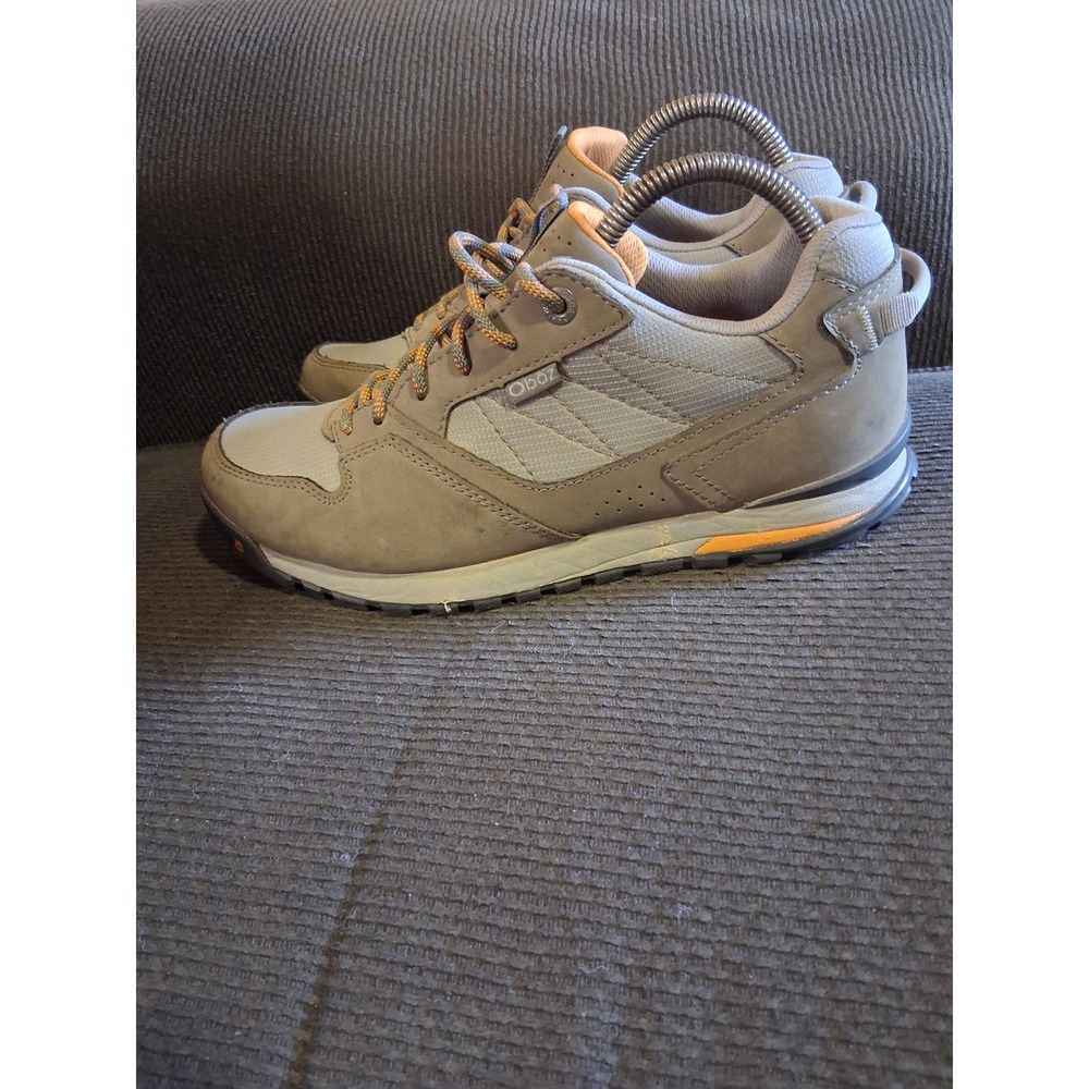 Oboz Sypes Low Leather B-DRY Hiking Shoes Mens 8 Gray Orange Trail Sneakers